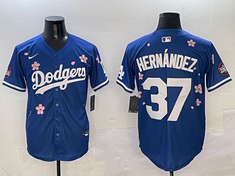 Men Los Angeles Dodgers #37 Hernandez Blue Sakura Edition 2025 Nike MLB Jersey style 1->los angeles dodgers->MLB Jersey